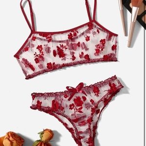 Floral Mesh Sheer Lingerie Set Sz M